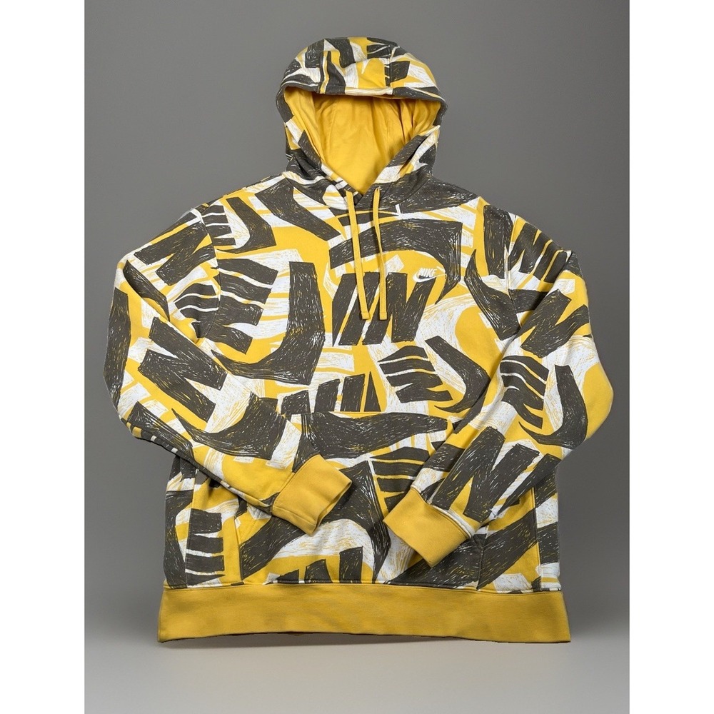 Nike Futura Club All Over Print Hoodie Men's M Yellow Gray Pullover Sweatshirt